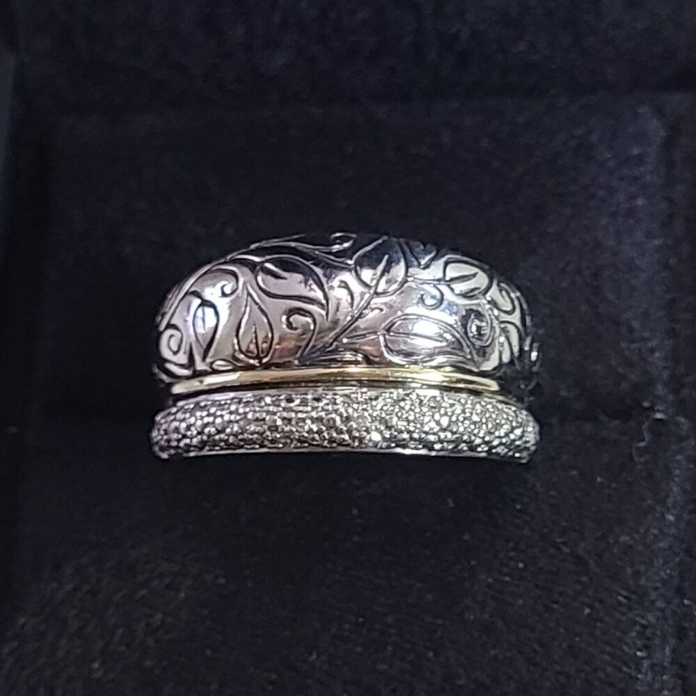 Unique 18K Yellow Gold & Silver Diamond Vintage Ring